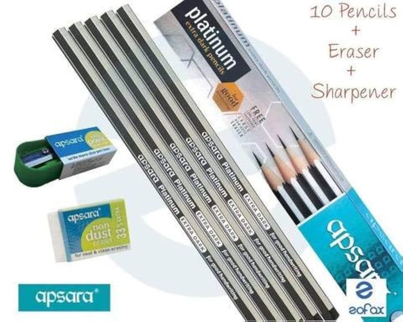 Apsara 1 X 20 Apsara Extra Dark School Wooden Pencil Hb Black + 2 Sharpener + 2 Erasers Lot - Image 2